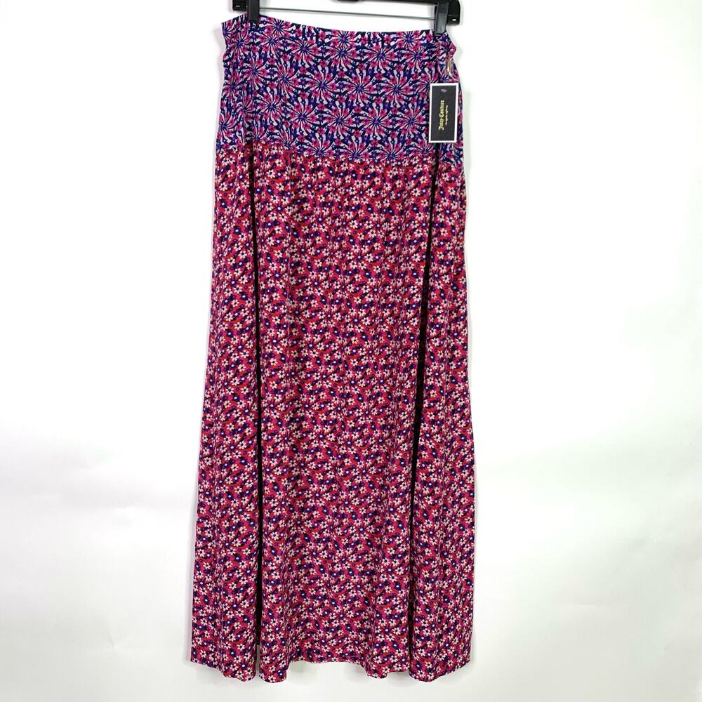 Juicy Couture Factory Girl Ditsy Maxi Skirt Plus Size 14 100% Silk Floral Pink